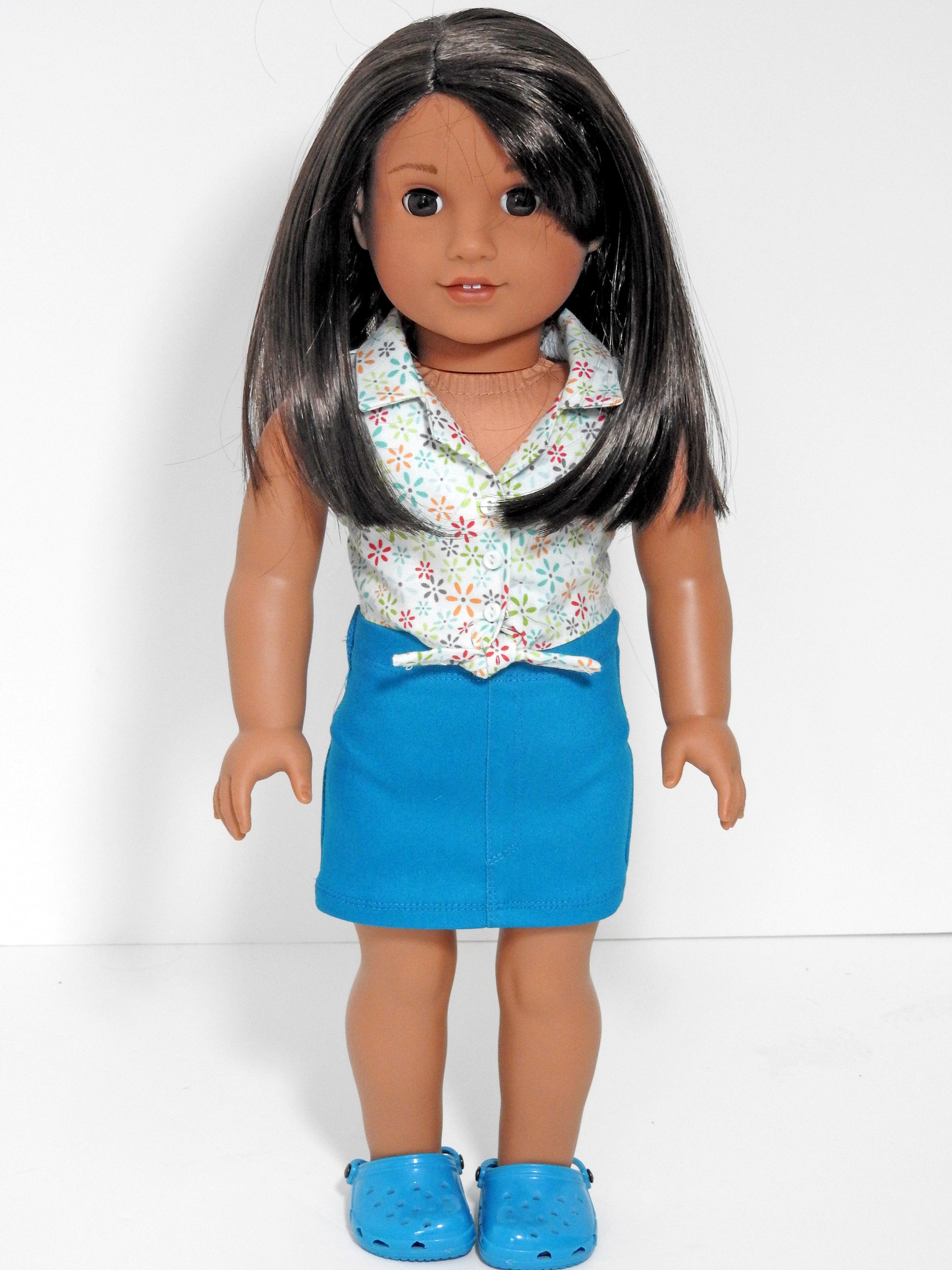 Handmade American Girl Doll Denim Mini Skirt and Tie Blouse – Avanna Girl